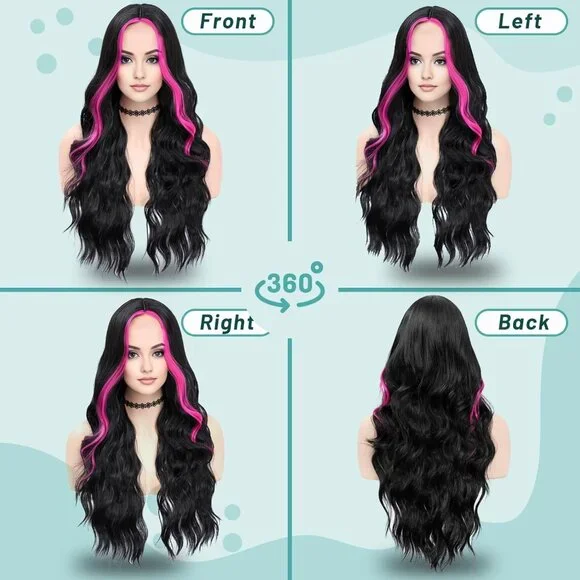 [26 INCH] Hot Pink Highlight Wig - Picture 4 of 5